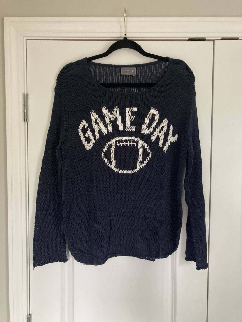 Wooden Ships Sweater Women S/M Blue Game Day Open Knit Sporty Lounge Coastal